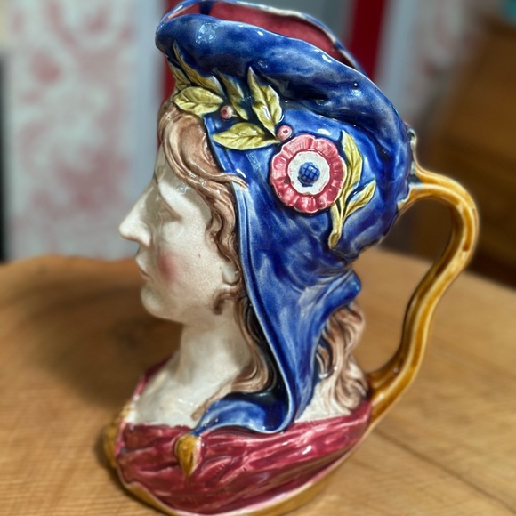 Antique French Majolica large Pitcher by Frie Onnaing Marienne Woman 1870-1900 - Picture 5 of 6